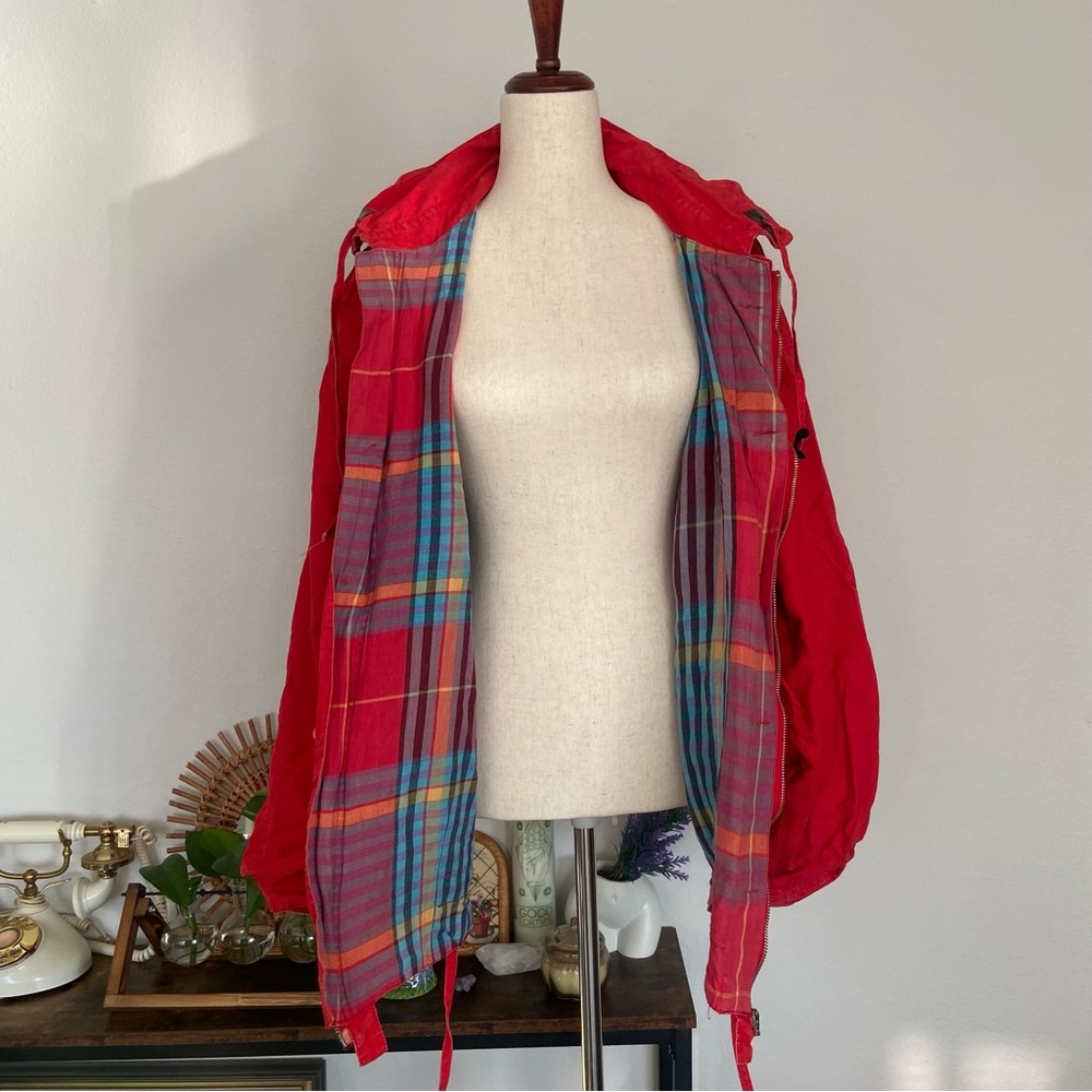 VINTAGE RAF ROUGHWEAR Red Plaid Lined Oversized Zip Up Hooded Jacket